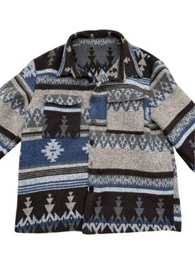 SHEIN Manfinity Southwestern Aztec Geometric Print Overcoat Shacket Shirt Coat